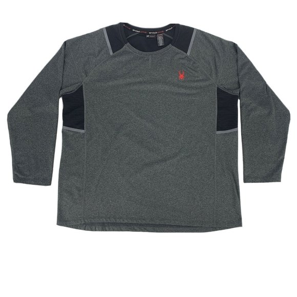 Men's Spyder Active Long Sleeve Pullover Shirt Gray XXL 4-Way Stretch Quick Dry - Picture 1 of 7